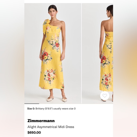 Zimmermann Alight Asymmetric Midi Dress, Yellow Floral, Size 0